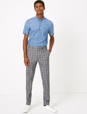 skinny stretch check trousers