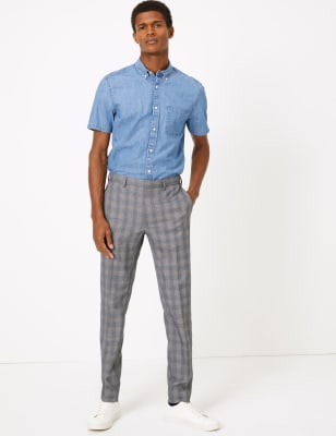 skinny stretch check trousers