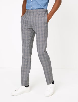 skinny stretch check trousers