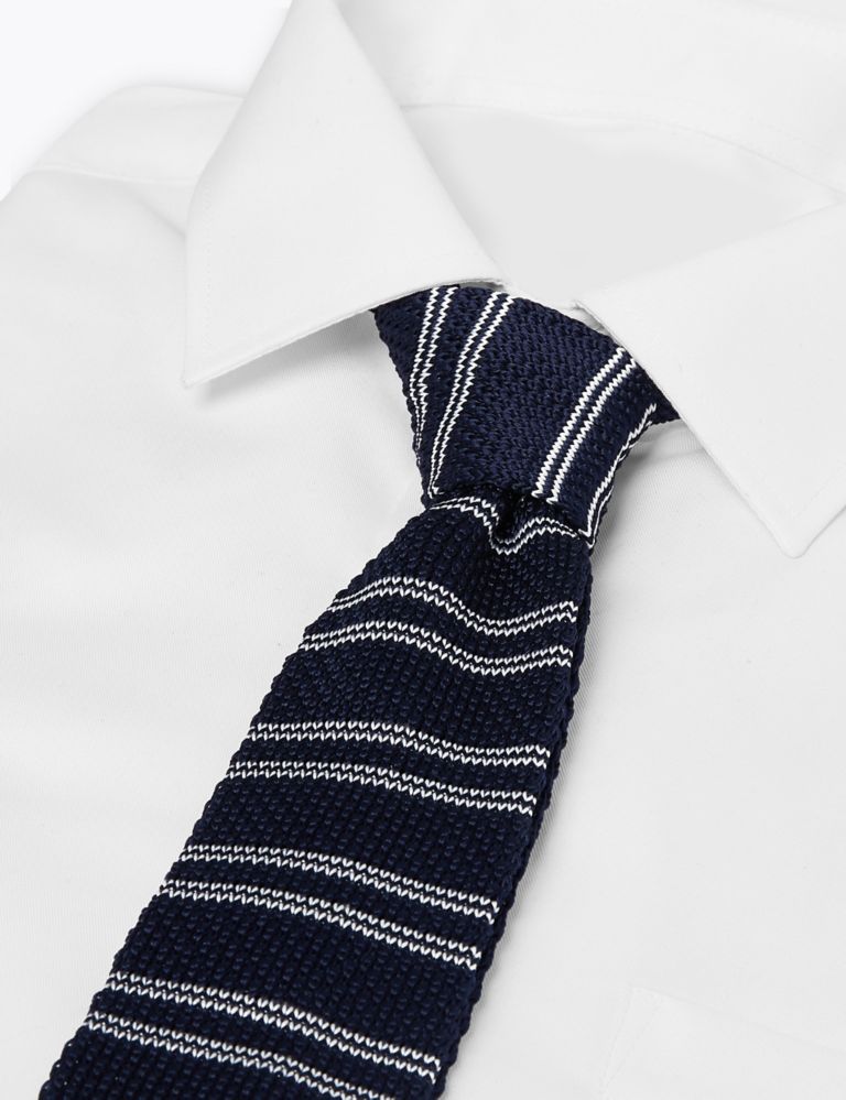 Skinny Square End Striped Knitted Tie 1 of 2