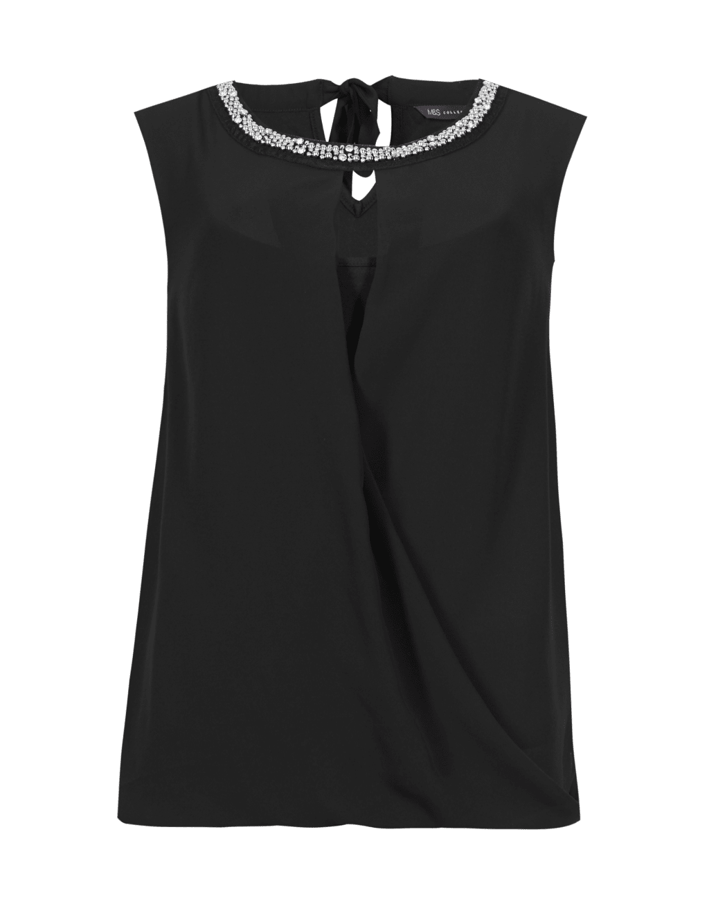 Sleeveless Embellished Neckline Drape Top M&S Collection M&S