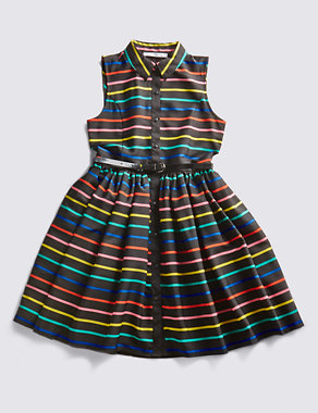 Sleeveless Striped Dress with Belt (5-14 Years) Image 2 of 3