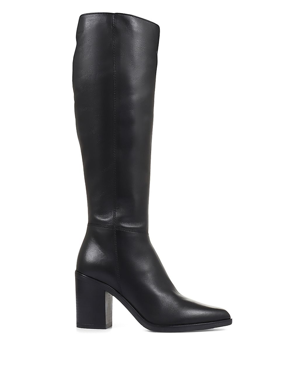 Slim Calf Leather Block Heel Pointed Knee High Boots 6 of 7