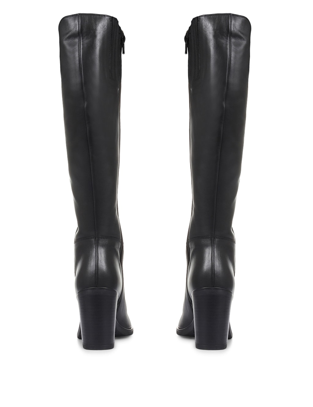 Slim Calf Leather Block Heel Pointed Knee High Boots
