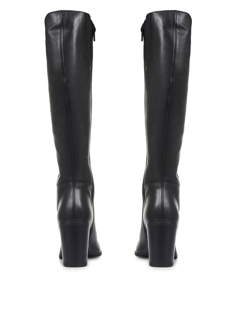 Slim Calf Leather Block Heel Pointed Knee High Boots 5 of 7