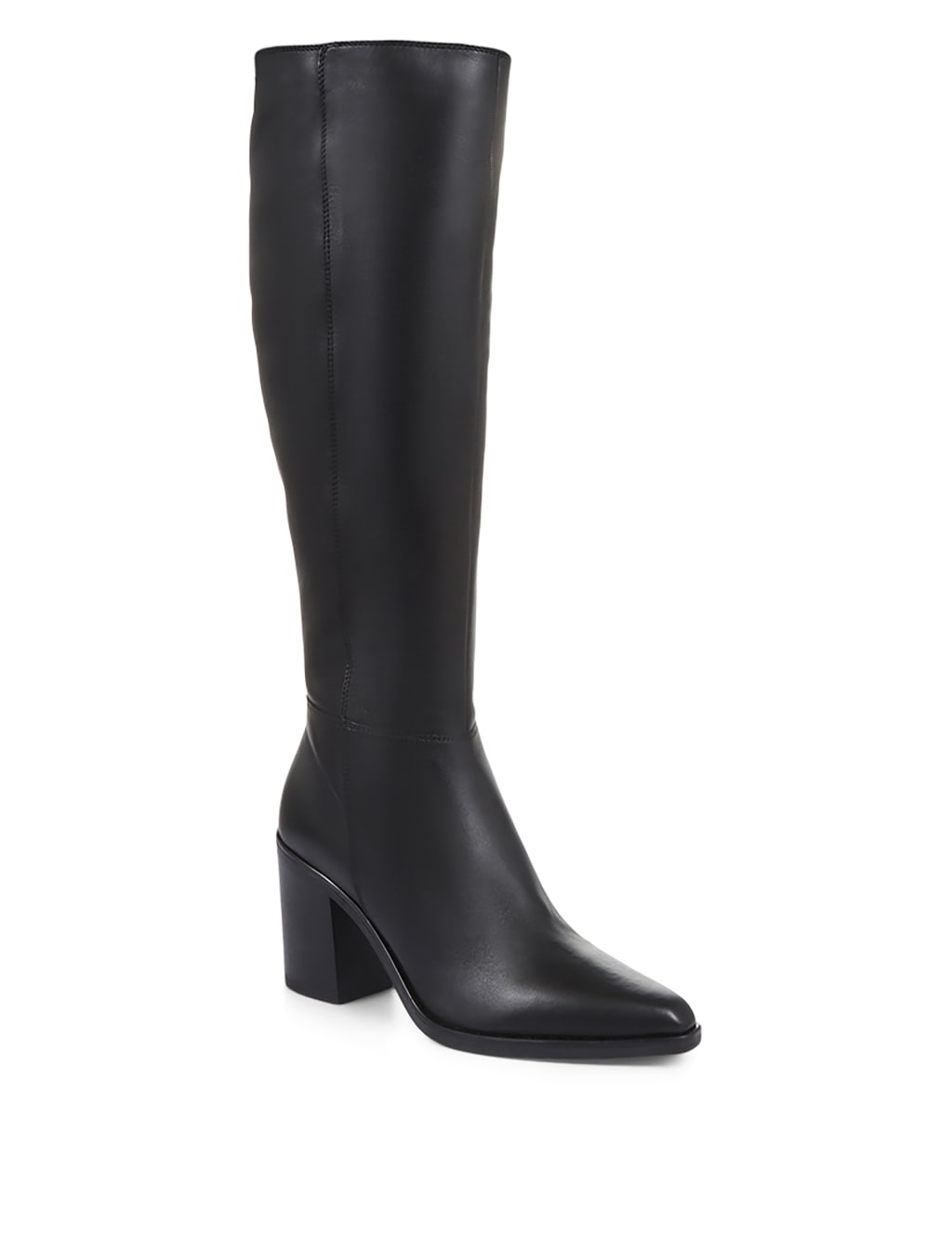 Slim Calf Leather Block Heel Pointed Knee High Boots