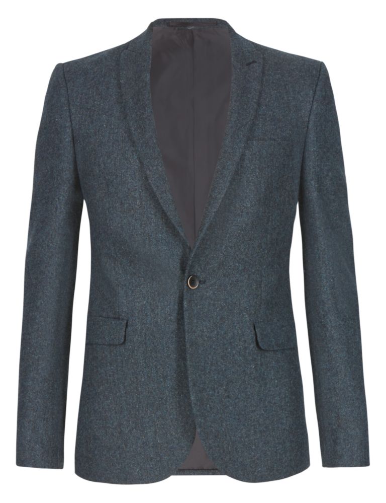 Slim Fit 1 Button Textured Jacket with Wool 2 of 8