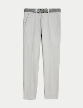 Slim Fit Belted Textured Stretch Chinos Image 2 of 7