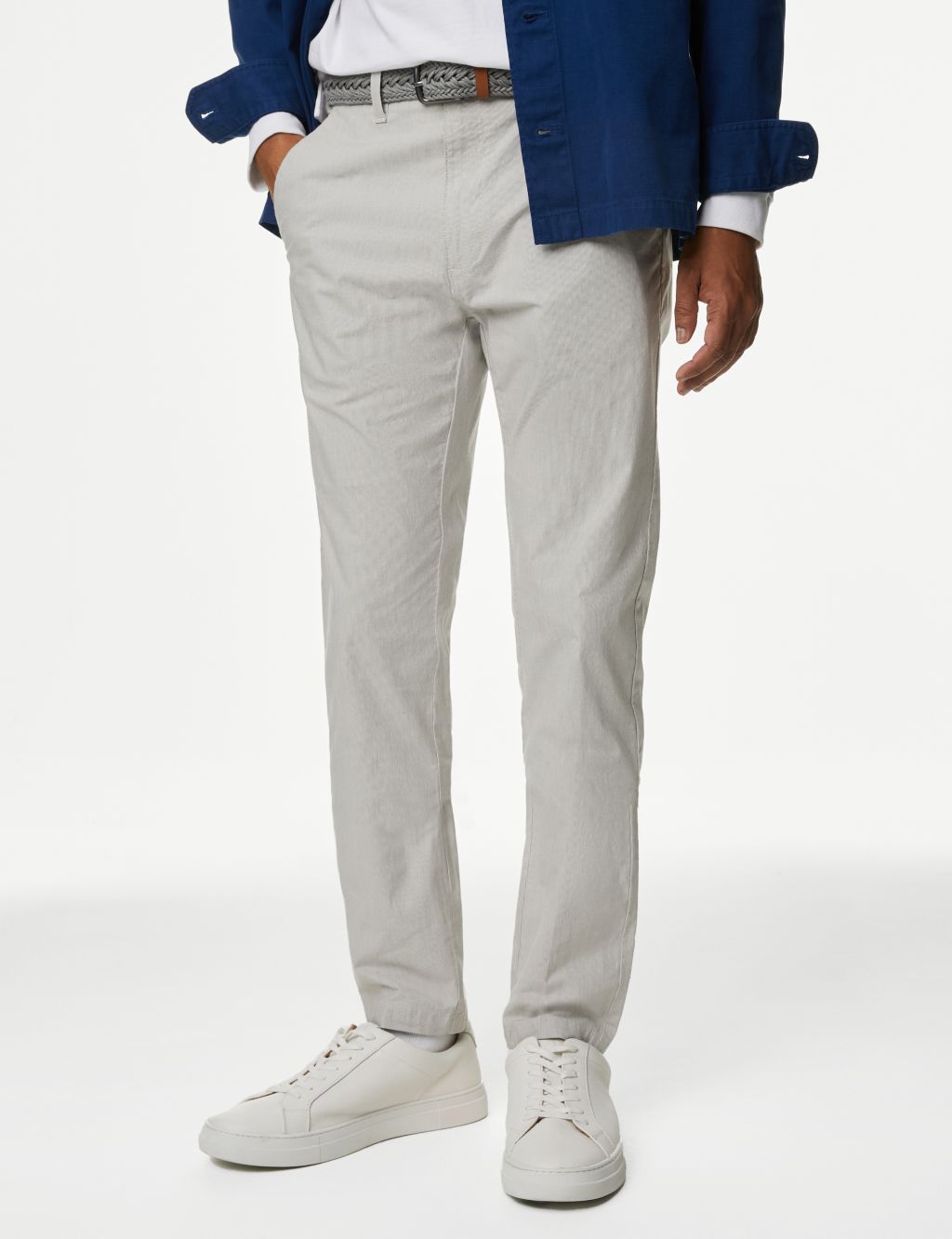 Slim Fit Belted Textured Stretch Chinos 2 of 7