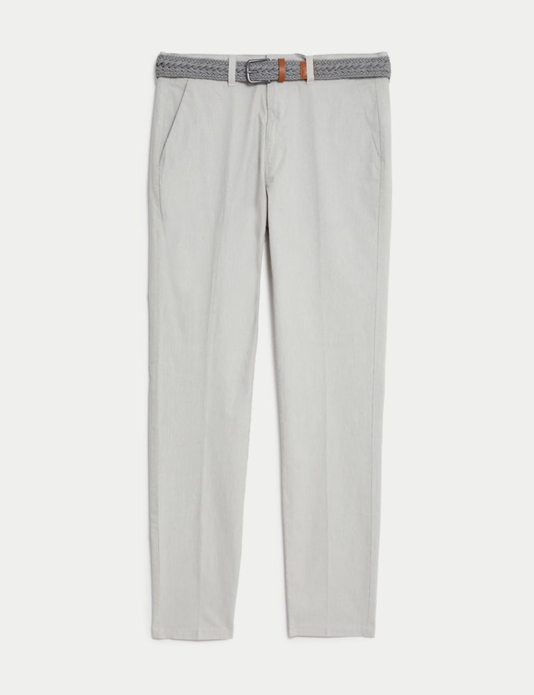 Slim Fit Belted Textured Stretch Chinos 3 of 7