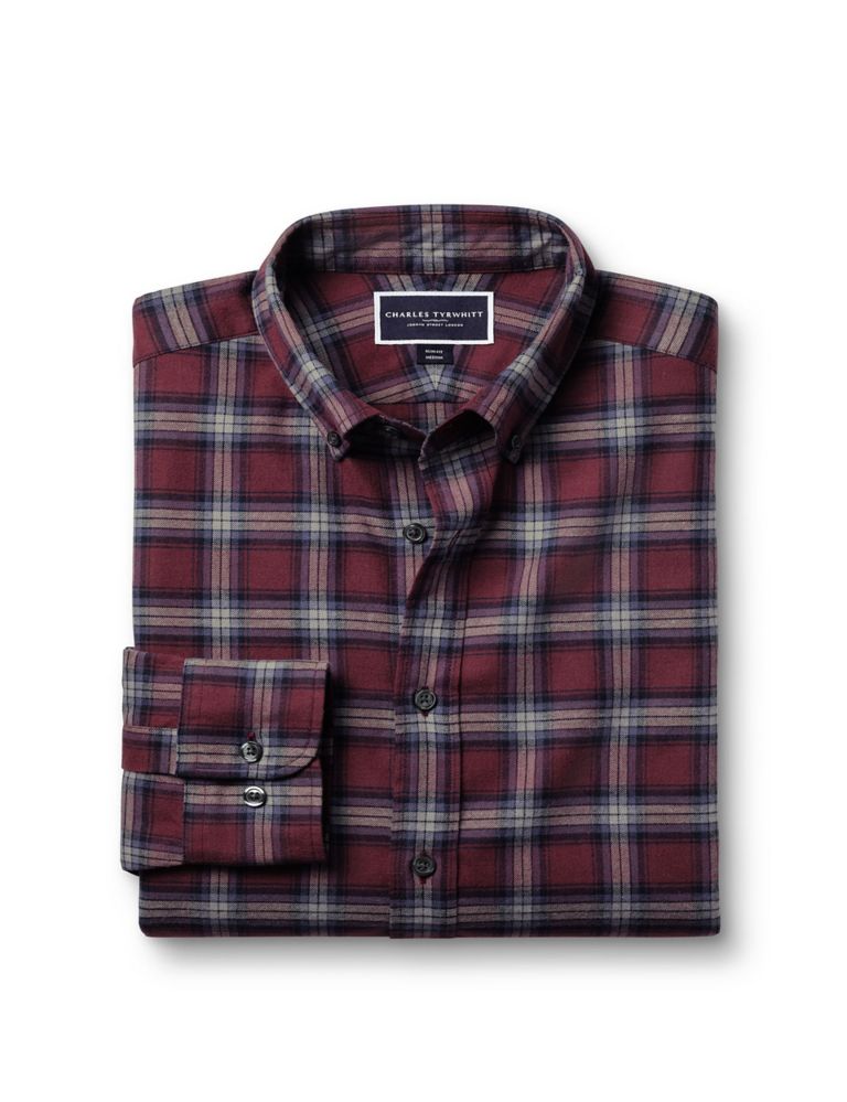 Slim Fit Brushed Cotton Check Flannel Shirt 2 of 7