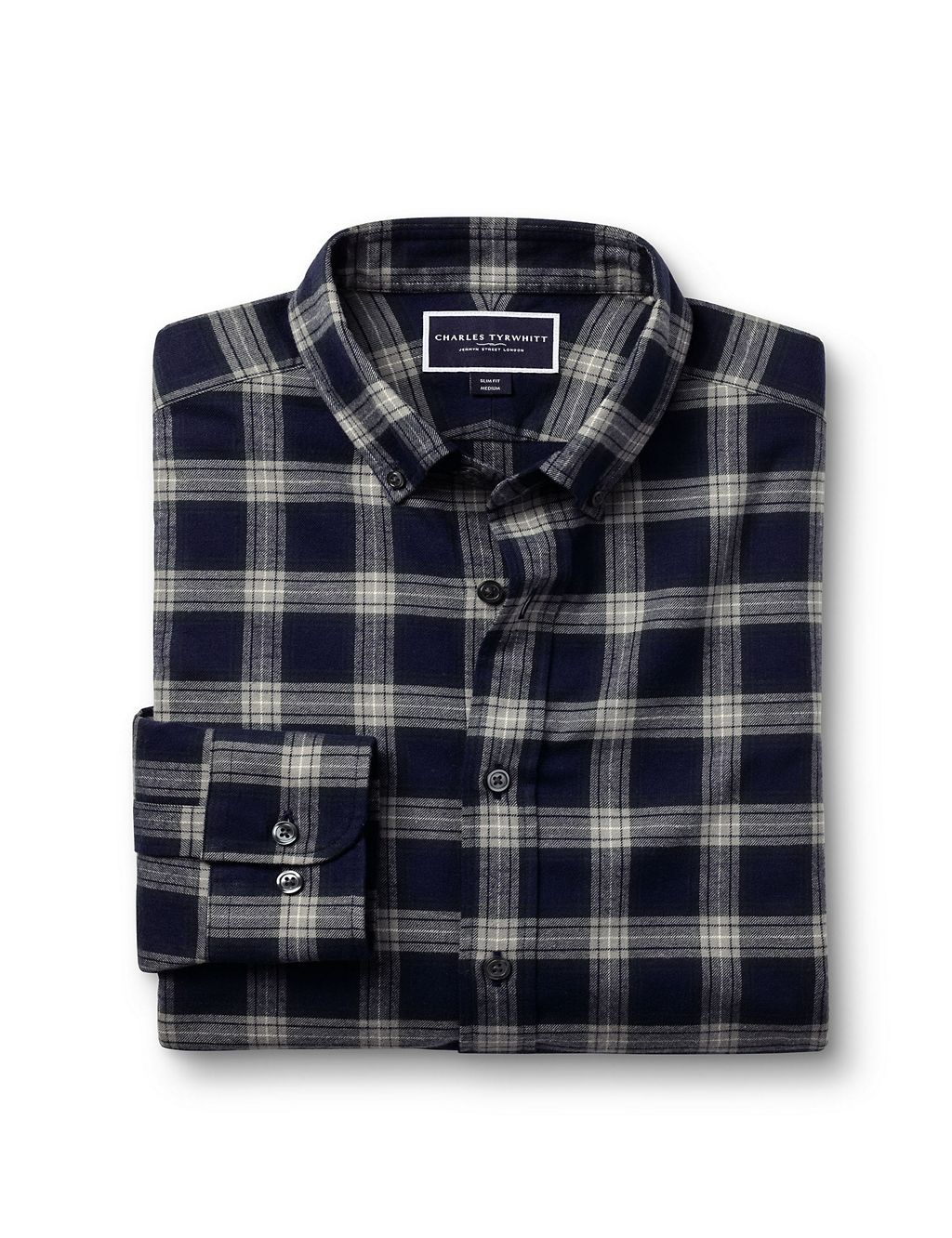 Slim Fit Brushed Cotton Check Flannel Shirt 1 of 6