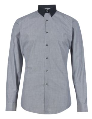 Slim Fit Contrast Collar Textured Shirt Image 2 of 6