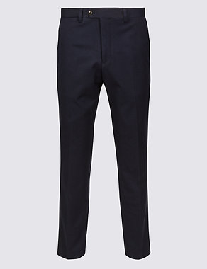 Slim Fit Cotton Blend Flat Front Trousers Image 2 of 5