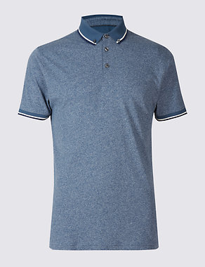Slim Fit Cotton Blend Textured Polo Shirt Image 2 of 4
