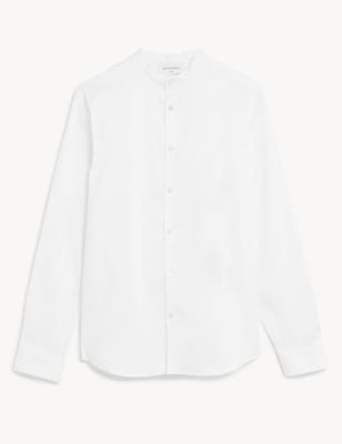 Slim Fit Cotton Stretch Grandad Collar Shirt, Autograph