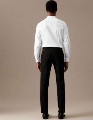 suit with grandad collar shirt