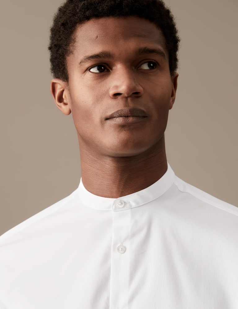Slim Fit Cotton Stretch Grandad Collar Shirt 6 of 7