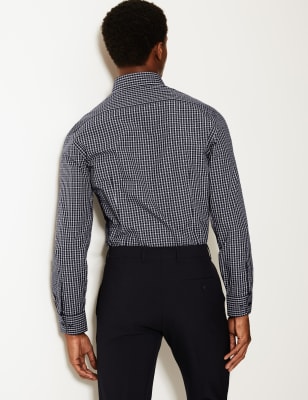 M/&S COLLECTION Navy Mix Cotton Blend Easy to Iron Slim Fit Shirt 15.5 or 16/'/'