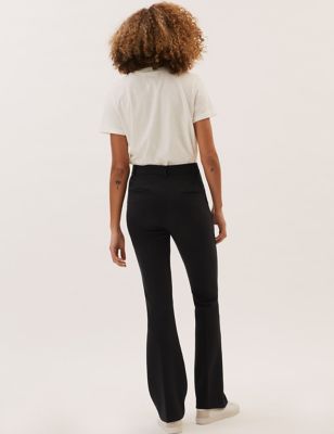 white fitted flared trousers