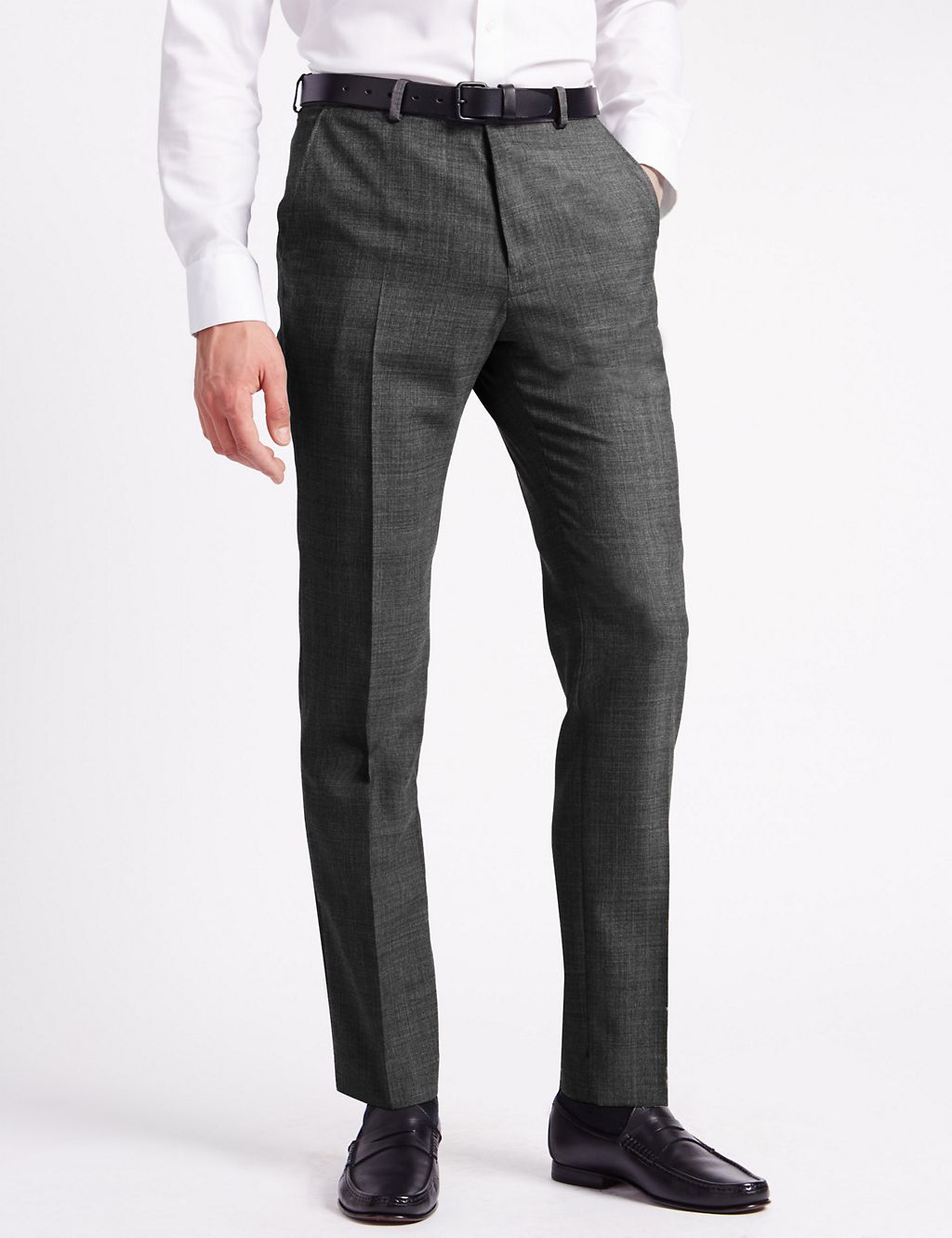 Slim Fit Flat Front Trousers with Wool 3 of 4