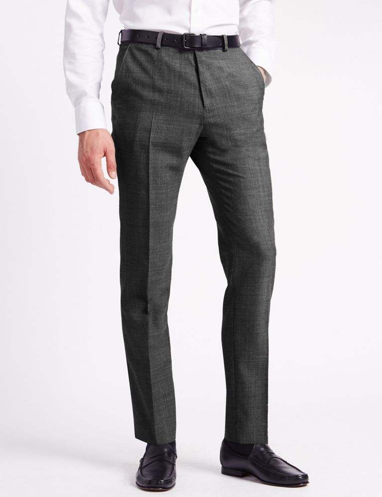 Slim Fit Flat Front Trousers with Wool 1 of 4