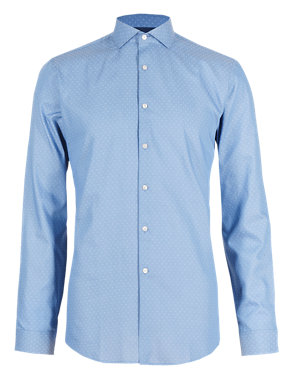 Slim Fit Forward Point Collar Spotted Shirt Image 2 of 6