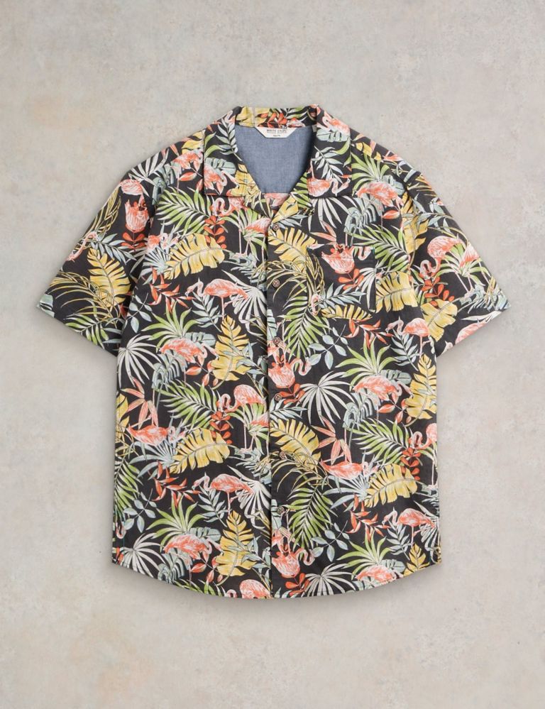 Slim Fit Linen Blend Flamingo Print Shirt 2 of 6