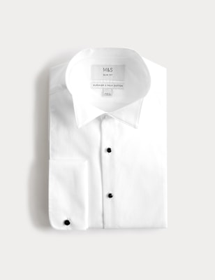 Slim Fit Luxury Cotton Double Cuff Dress Shirt | M&S SARTORIAL | M&S