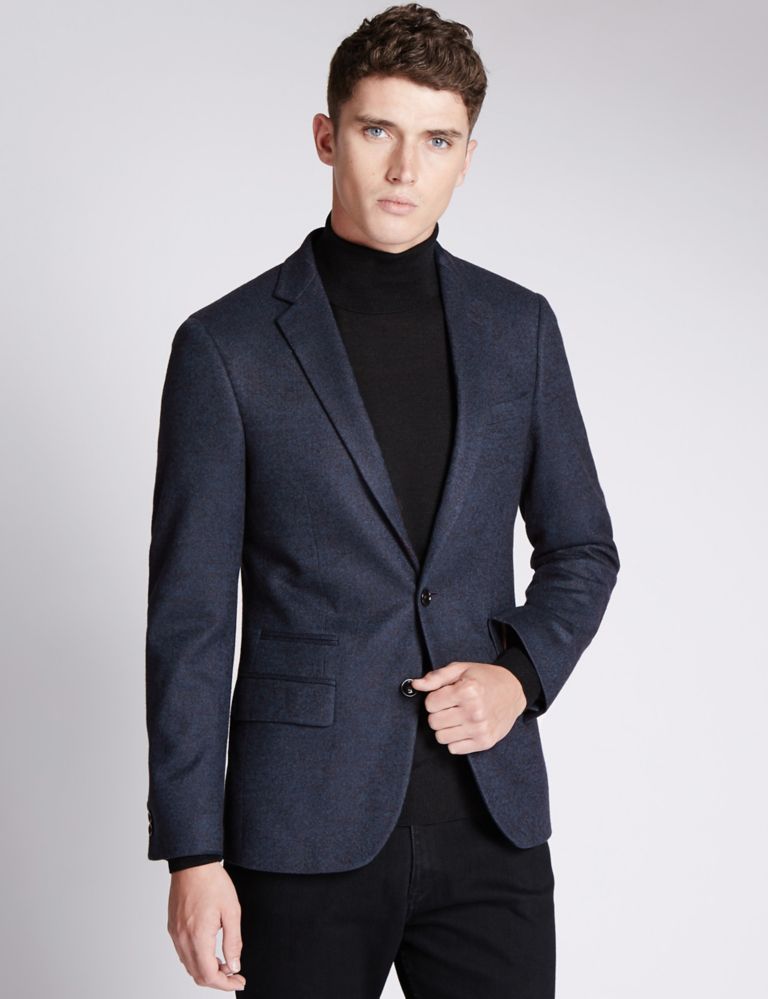 Slim Fit Mélange 2 Button Jacket with Wool 1 of 9