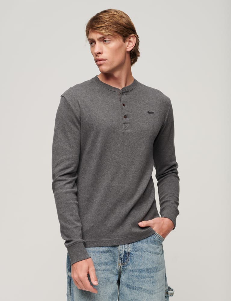 Pure Cotton Crew Neck Henley Top, M&S Collection