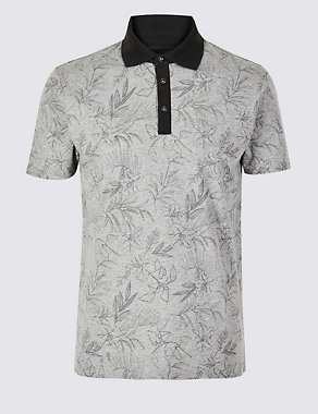 Slim Fit Pure Cotton Floral Print Polo Shirt Image 2 of 5