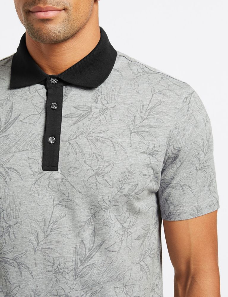 Slim Fit Pure Cotton Floral Print Polo Shirt 5 of 5