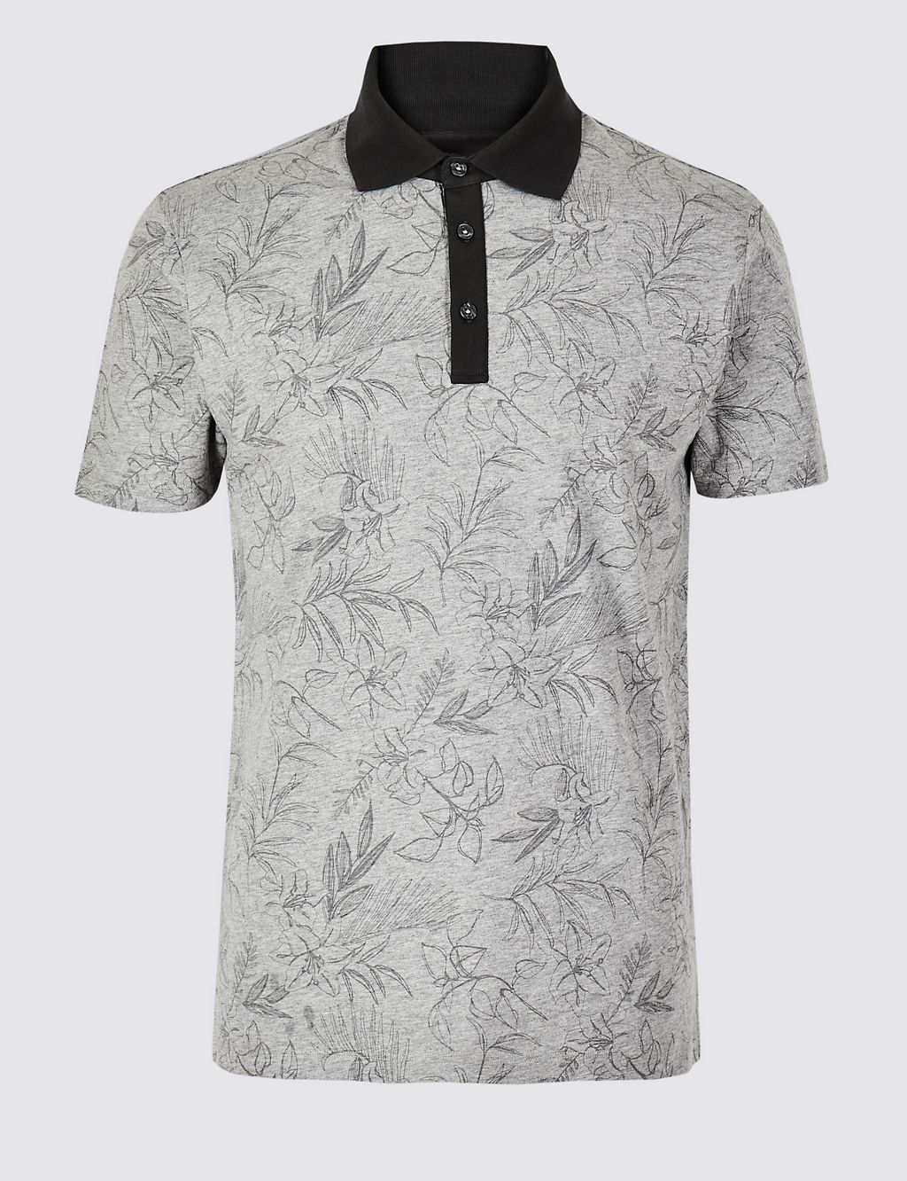 Slim Fit Pure Cotton Floral Print Polo Shirt 1 of 5
