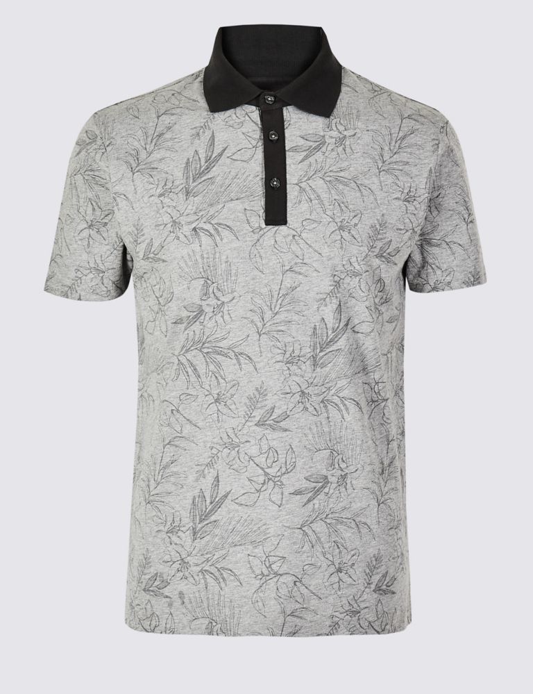 Slim Fit Pure Cotton Floral Print Polo Shirt 2 of 5