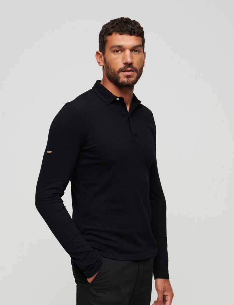 Slim Fit Pure Cotton Long Sleeve Polo Shirt 3 of 3