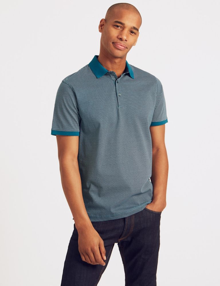 Slim Fit Pure Cotton Spotted Polo Shirt 1 of 4