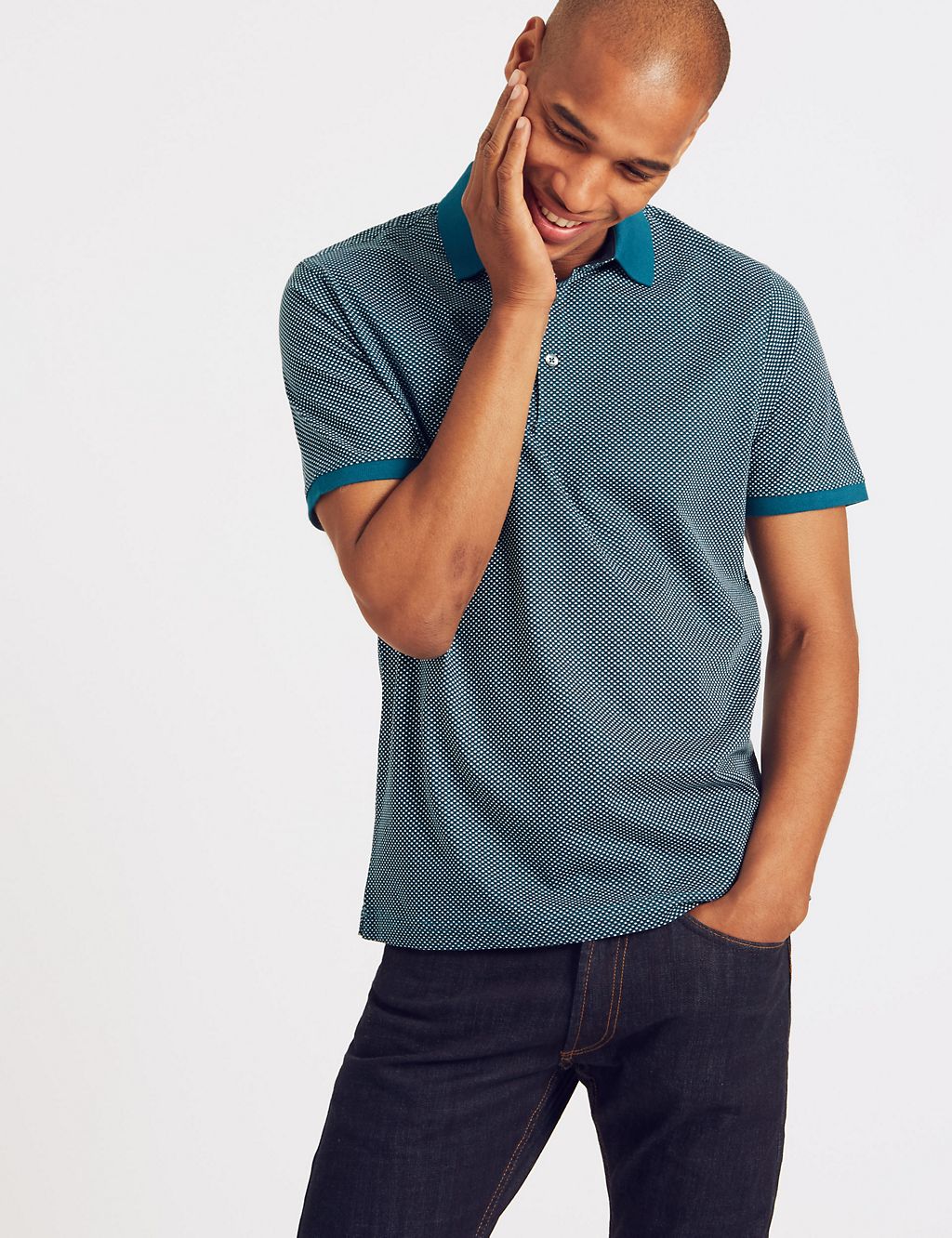 Slim Fit Pure Cotton Spotted Polo Shirt 2 of 4