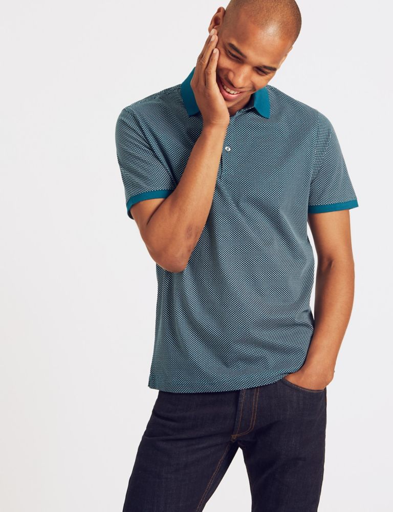 Slim Fit Pure Cotton Spotted Polo Shirt 3 of 4