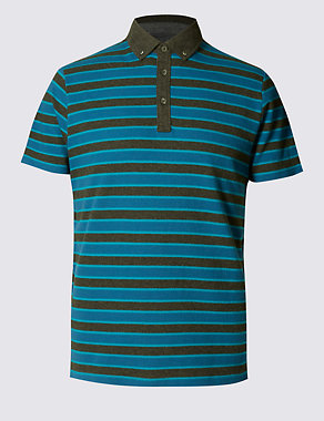 Slim Fit Pure Cotton Striped Polo Shirt Image 2 of 3