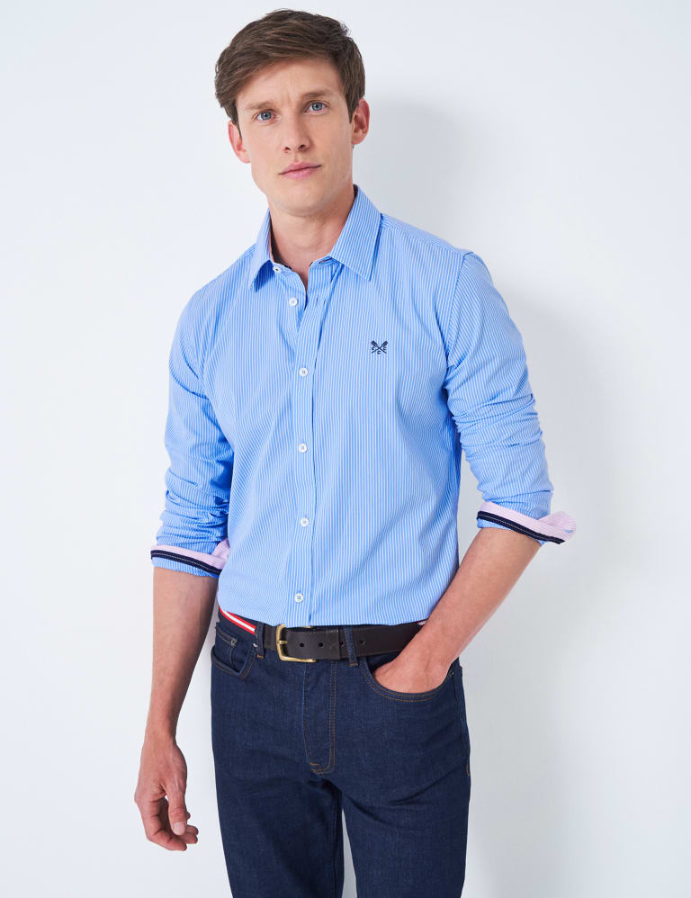 Slim Fit Pure Cotton Striped Poplin Shirt Crew Clothing M S