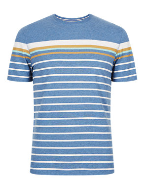 Slim Fit Pure Cotton Striped T-Shirt Image 2 of 3