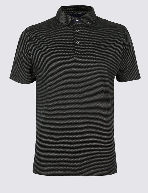 Slim Fit Pure Cotton Textured Polo Shirt Image 1 of 2