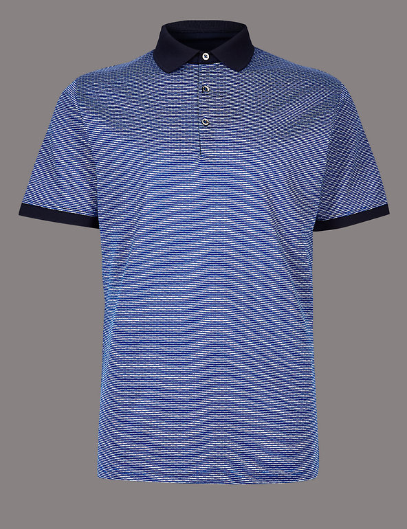 Slim Fit Pure Cotton Textured Polo Shirt Image 1 of 1
