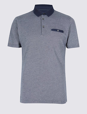 Slim Fit Pure Cotton Textured Polo Shirt Image 2 of 5