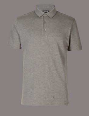 Slim Fit Pure Cotton Textured Polo Shirt Image 2 of 4