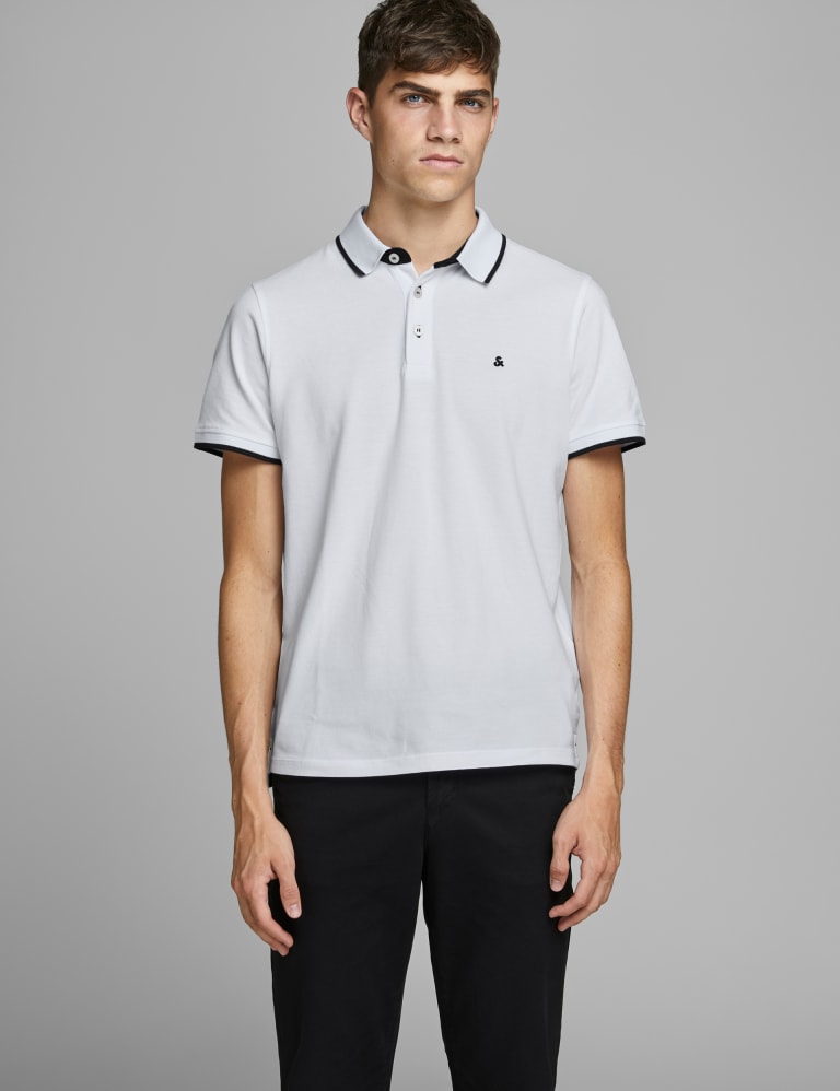 Slim Fit Pure Cotton Tipped Polo Shirt JACK JONES M S