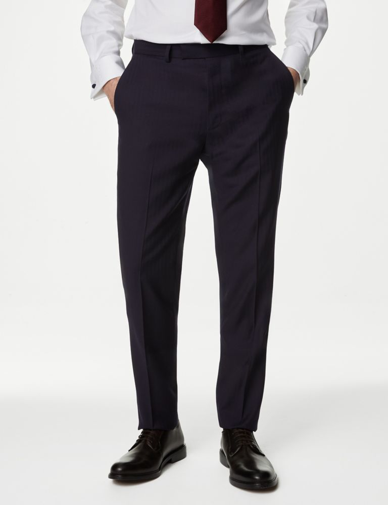 Slim Fit Pure Wool Herringbone Suit Trousers 1 of 7