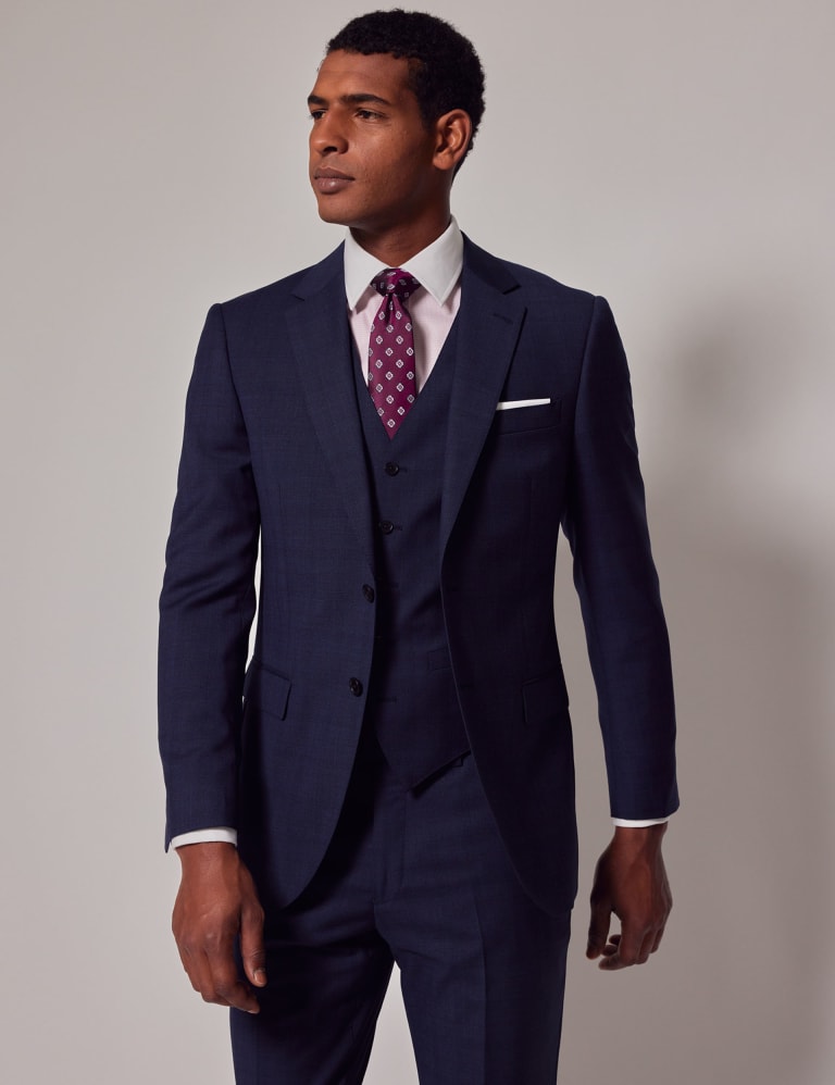 Slim Fit Super 120s Wool Check Waistcoat