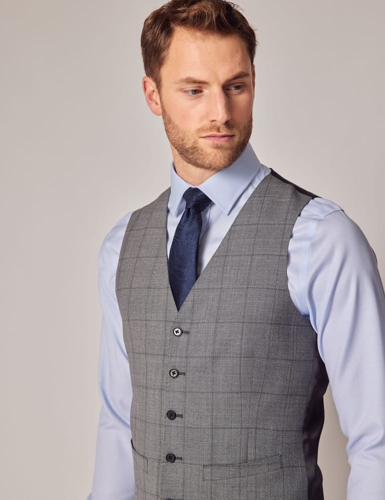 Slim Fit Super 120s Wool Check Waistcoat
